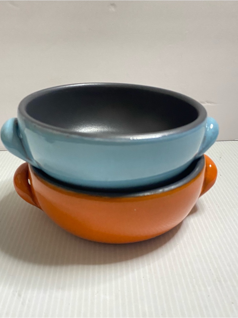 Ceramic Serving Bowls in Light Blue and Orange - Set of 2